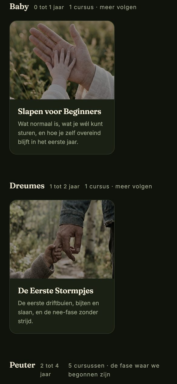 Overzicht van de cursussen per leeftijd